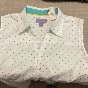 Laura Scott Summer Shirt Size L Green White Polka Dots Practical Outdoor